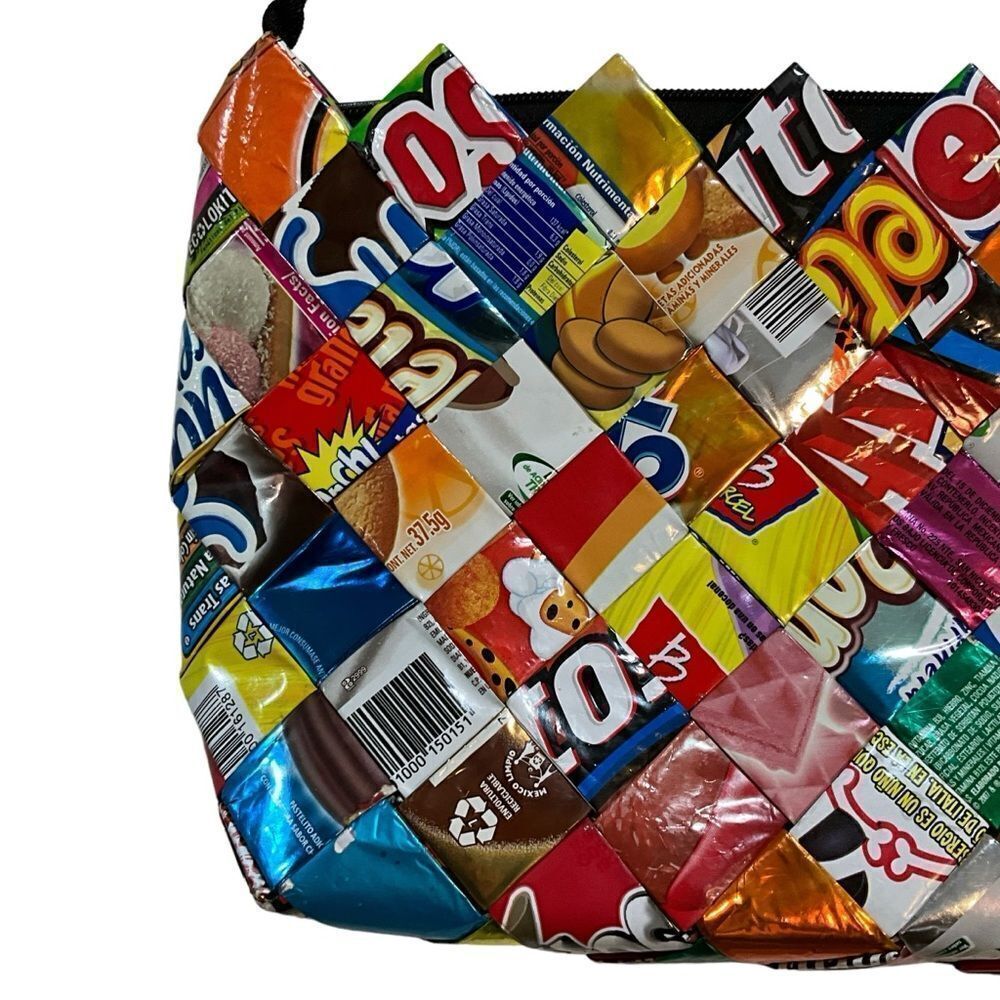 Handmade in Mexico Junk Food Woven Wrappers Bag Purse - Medium Zip Top - Picture 4 of 11